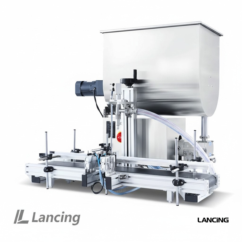 Lancing rotor pump filling machine with mixing hopper